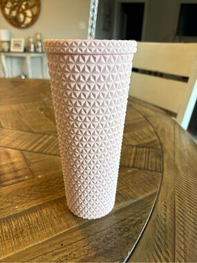 Mainstays Blush Pink Textured Tumbler with Straw